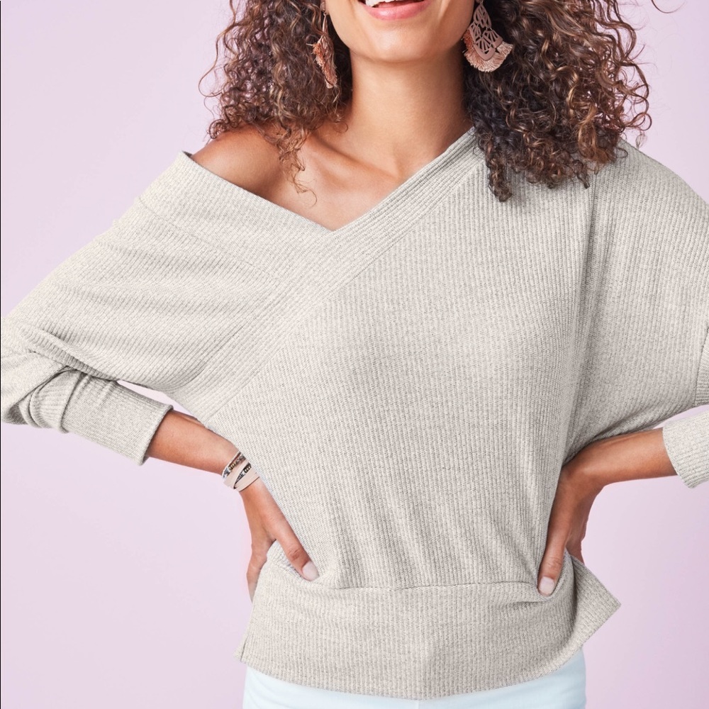 Stella & Dot The Double V Sweater in Oatmeal